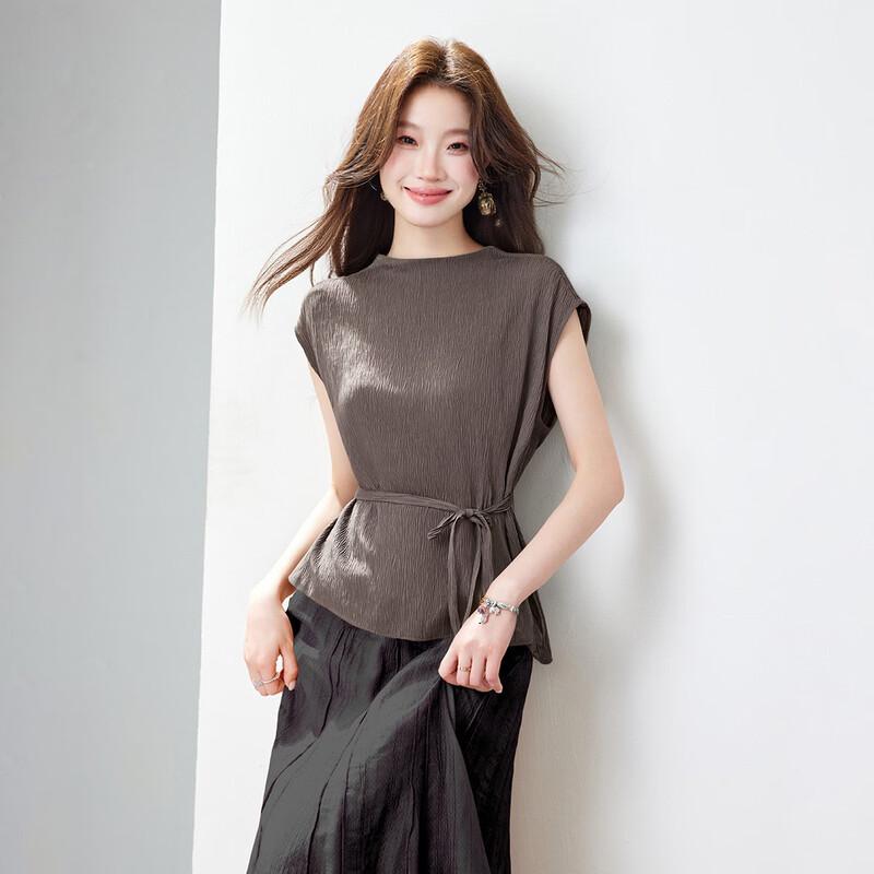 Srcr 19 Momme Silk Crepe Waisted Short Sleeve T-Shirt