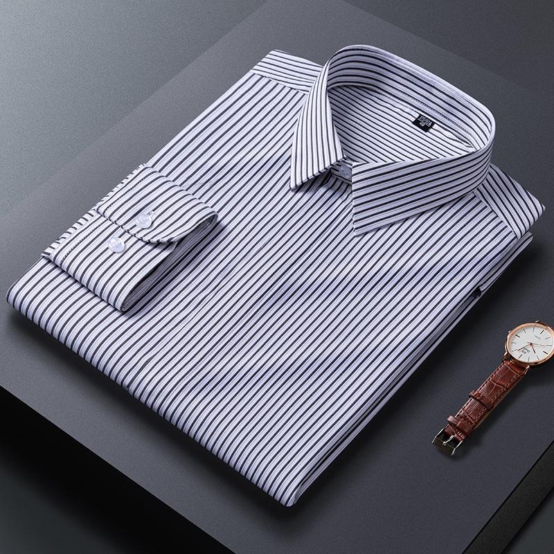 

Men s 2024 Modal Striped Long Sleeve Stretch Shirt - Hidden Placket, Wrinkle-Resistant Size 40