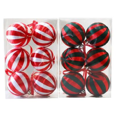 6Pcs Striped Print Christmas Baubles Decorations for Christmas Tree Hanging Ball Ornament for Holiday Party Centerpieces