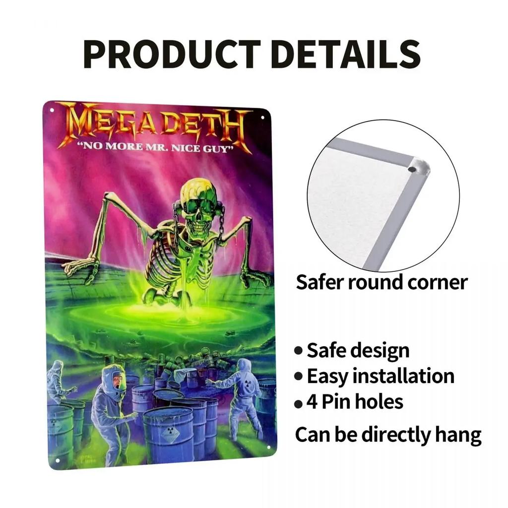 Megadeths Skull Metal Tin Sign Custom Retro Heavy Metal Band Plaque for Pub Cafe Yard Man Cave Bar Home Decor