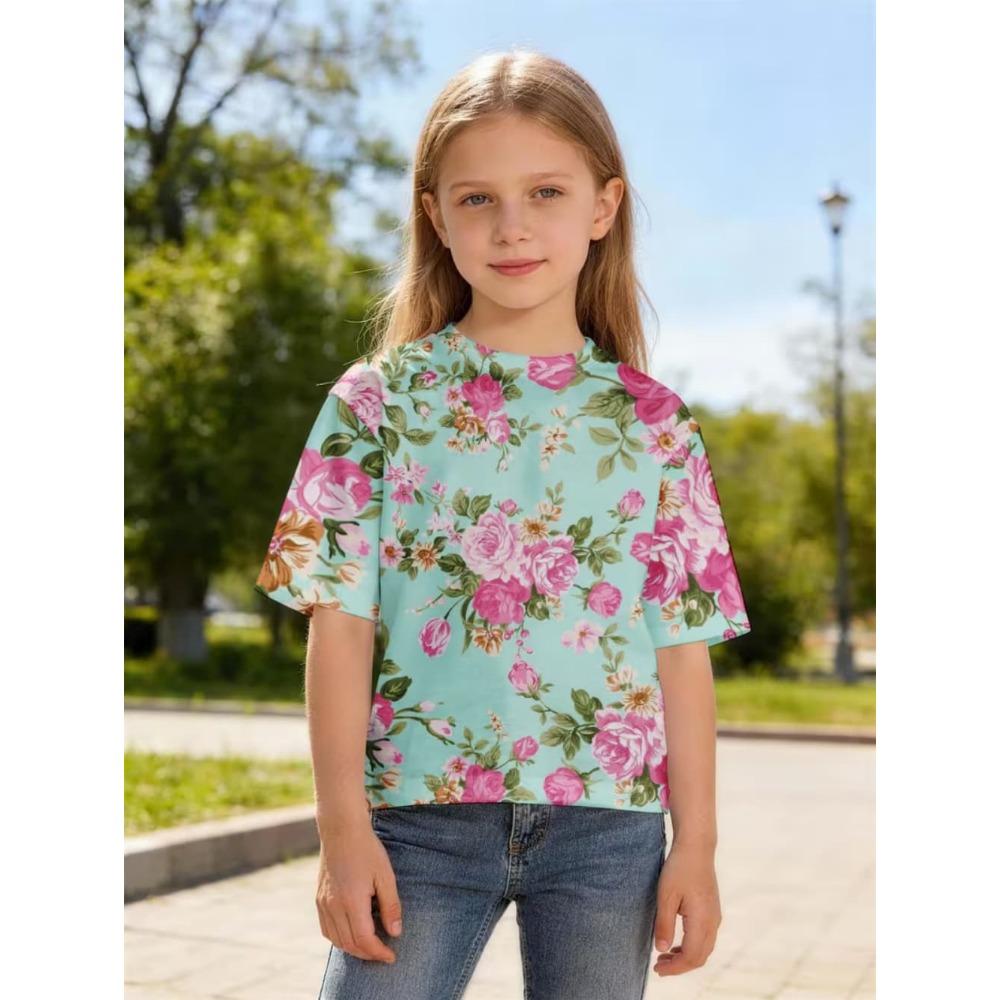 Women s T-shirt Fashion Flower 3D Print Women s Short Sleeves T-Shirt Loose Casual Summer Tops Outdoor Comfortable Women s Clothing XXS