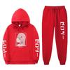 Unisex Anime-Inspired Hooded Sweatshirt Set With Fleece Lining Loose Fit Long Sleeve Top Pants Winter Casual Wear