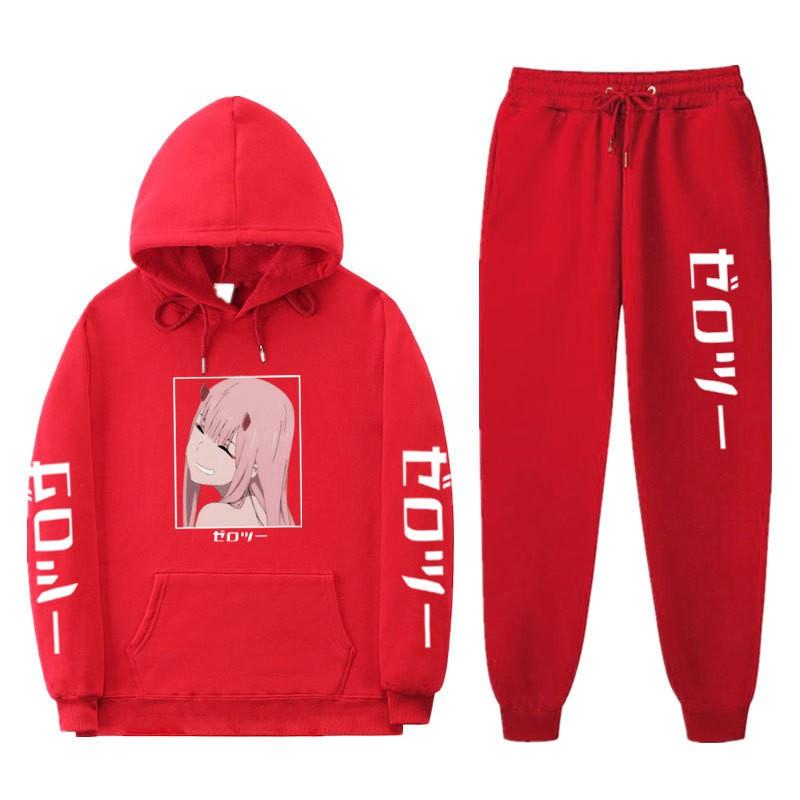 Unisex Anime-Inspired Hooded Sweatshirt Set With Fleece Lining Loose Fit Long Sleeve Top Pants Winter Casual Wear