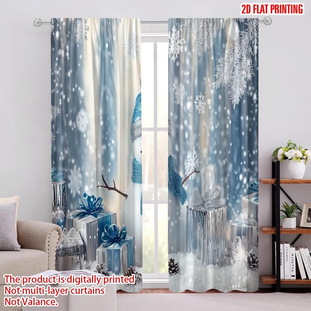 

Set Of 2 Flat Printing Merry Christmas Scene Curtains Snowman Fabric Without Electricity Holiday Curtain Polyester Machine Washable W100*H70(CM)-Rod Pocket&2PCS
