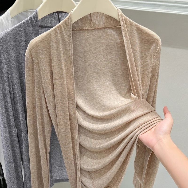 Dámský bílý průsvitný kardigan s dlouhým rukávem, otevřený vpředu, lehký, volný, ležérní top