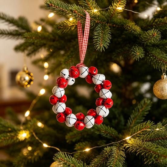 Festive Door And Window Ornament Christmas Tree Bell Pendant with Lanyard, Ring Hanging Decoration for Holiday Home Decor, Metal Multicolored