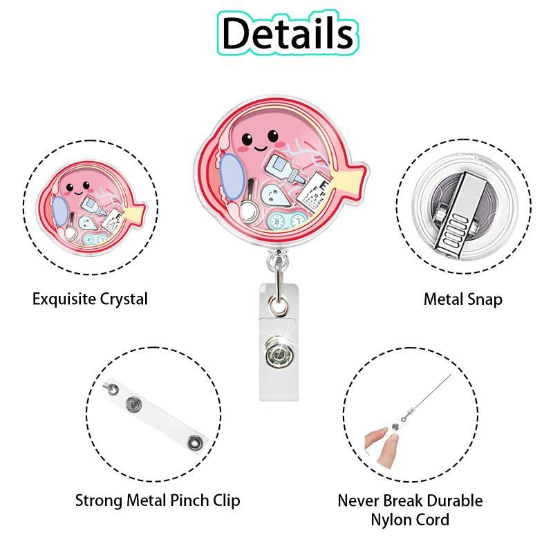 1 Stuk 2026 Nieuw Ontwerp Shaker Acryl Anime Menselijk Orgaan Intrekbaar Arts ID Kaarthouder Verpleegkundige Badge Reel Alligator Clip