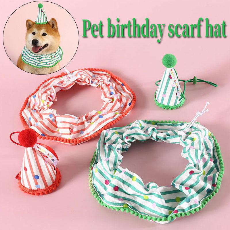 Conjunto de Bufanda y Sombrero de Cumpleaños para Mascotas Bufanda a Cuadros y Sombrero con Volantes Accesorios Temáticos para Fotografía para Gatos y Perros Adorable Set de Babero y Bufanda