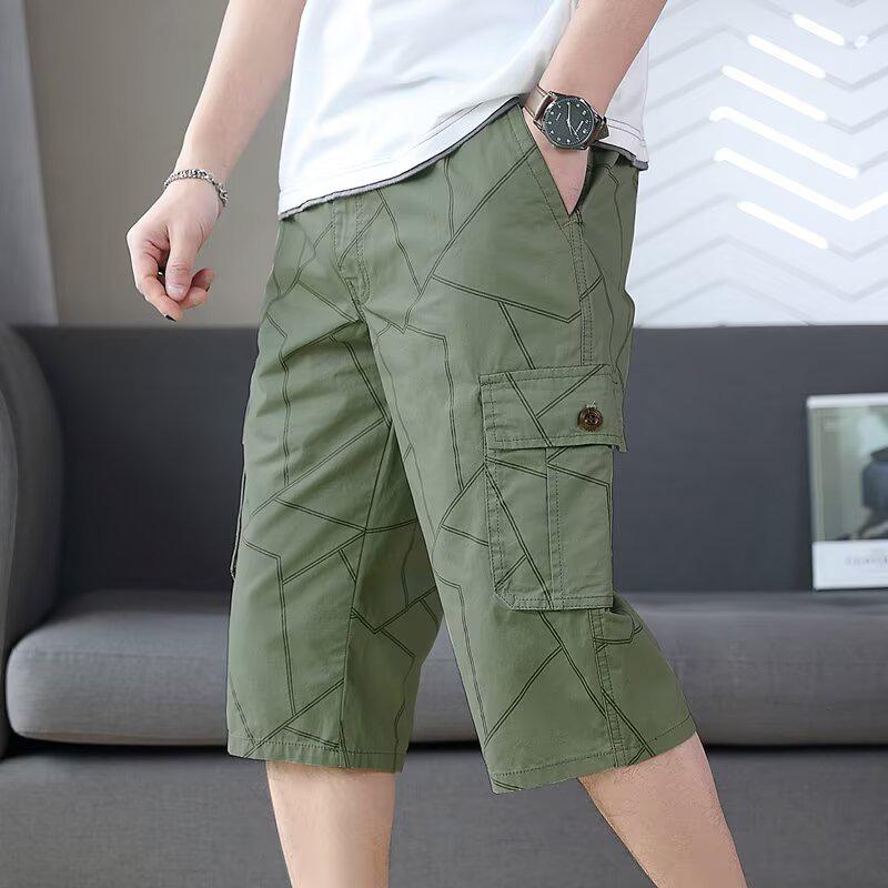 

Men s Summer Striped Over-the-Knee Cargo Shorts with Multi-Pockets 2XL