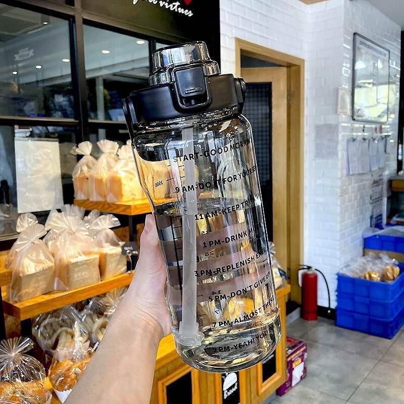 Easy Home Extra-Large Sports Water Bottle with Straw & Scale