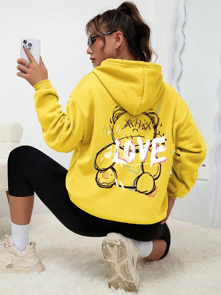 Graffiti Line Bear Einfacher Druck Damen Kapuzenpullover Harajuku S-3xl Sweatshirt Mode Lässig Straße Mit Kapuze Herbst Warm Streetwear Damen