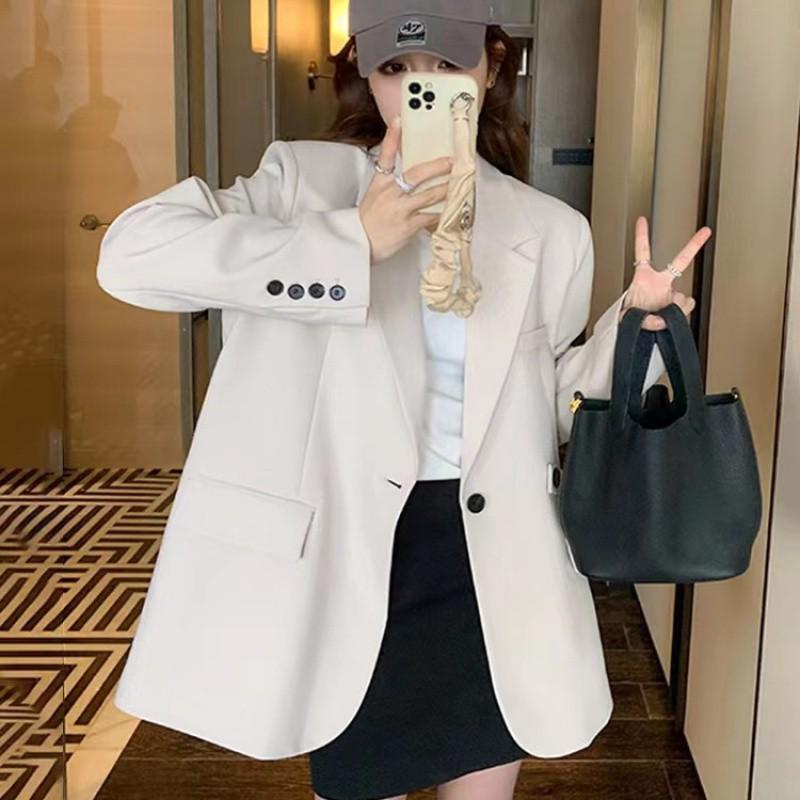 Beige Back Slit Small Suit Jacket for Women - Spring 2025 Korean Style Loose Fit Blazer