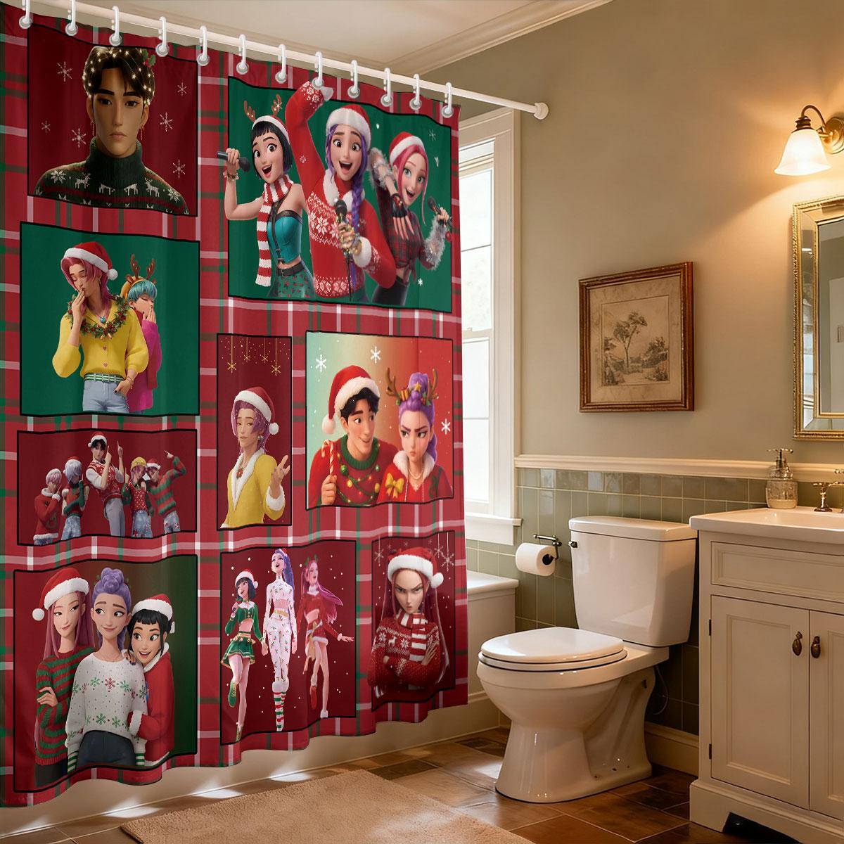 

1Pc K-Pop Demon Hunters Printed Waterproof Shower Curtain Privacy Hanging Curtain With 12 Hooks Multiple Sizes Machine Washable 180*180cm