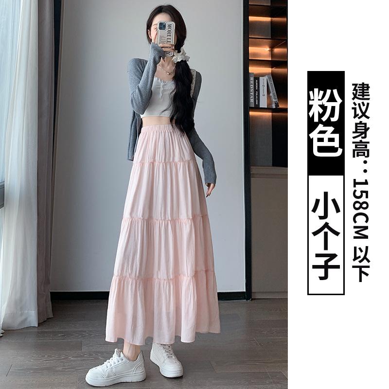 White skirt women's spring and summer new high-waisted A-word thin pleated long skirt umbrella skirt small cake skirt