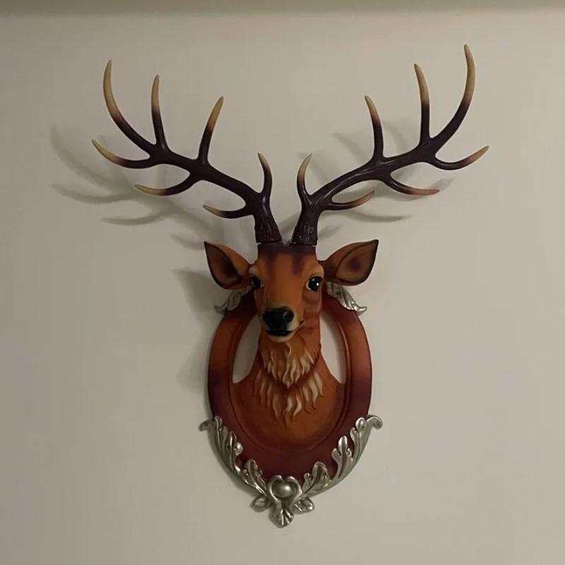 European Style Lucky Deer Head Wall Decor for Living Room TV Background Creative Animal Wall Hanging Art Home Decoration Gift