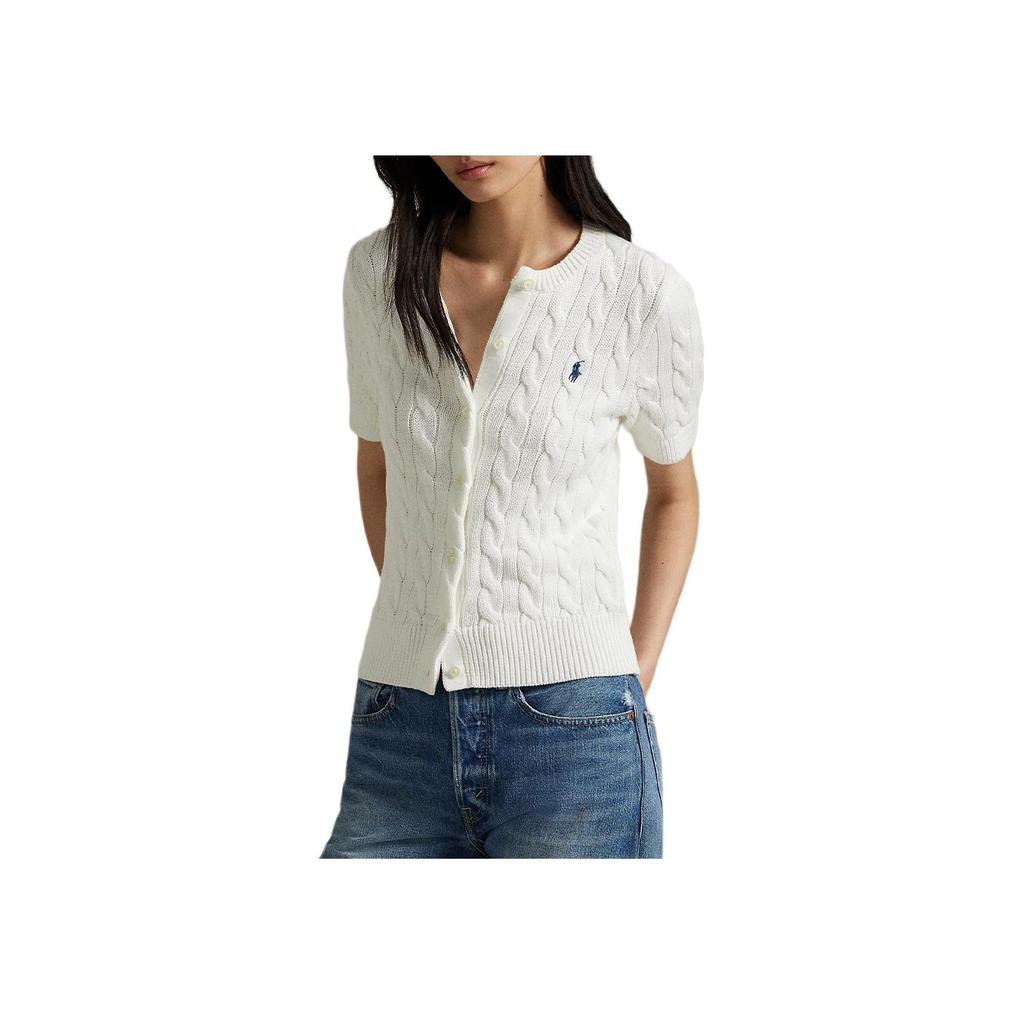 Polo Ralph Lauren Solid Color Cable Knit Short Sleeve Cardigan Women Tops White 100053185