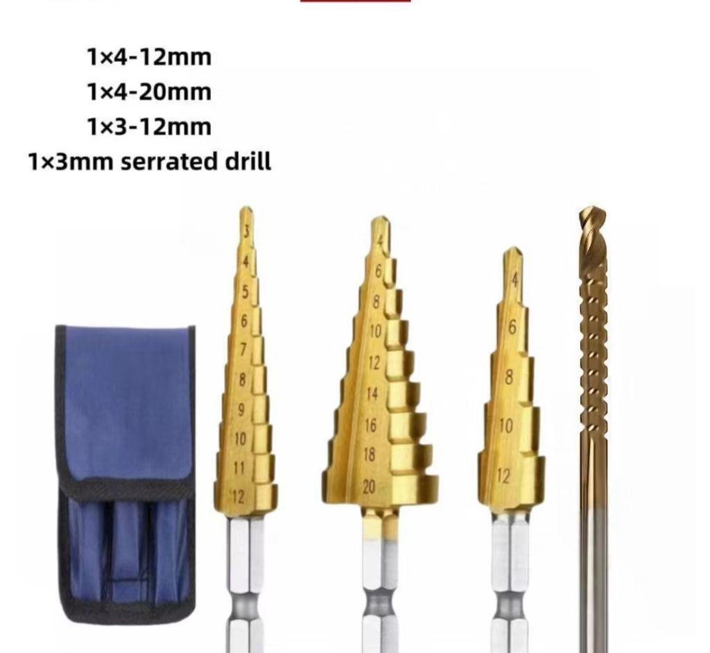 Three-Piece Titanium Step Drill Bit Set for Woodworking