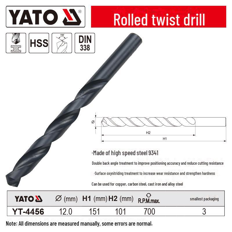 

Сверло спиральное YATO из быстрорежущей стали, катаное, 8,5-13 мм для металла, железа, нержавеющей стали, для электродрелей 12.0x151mm 3-piece set YT-4456