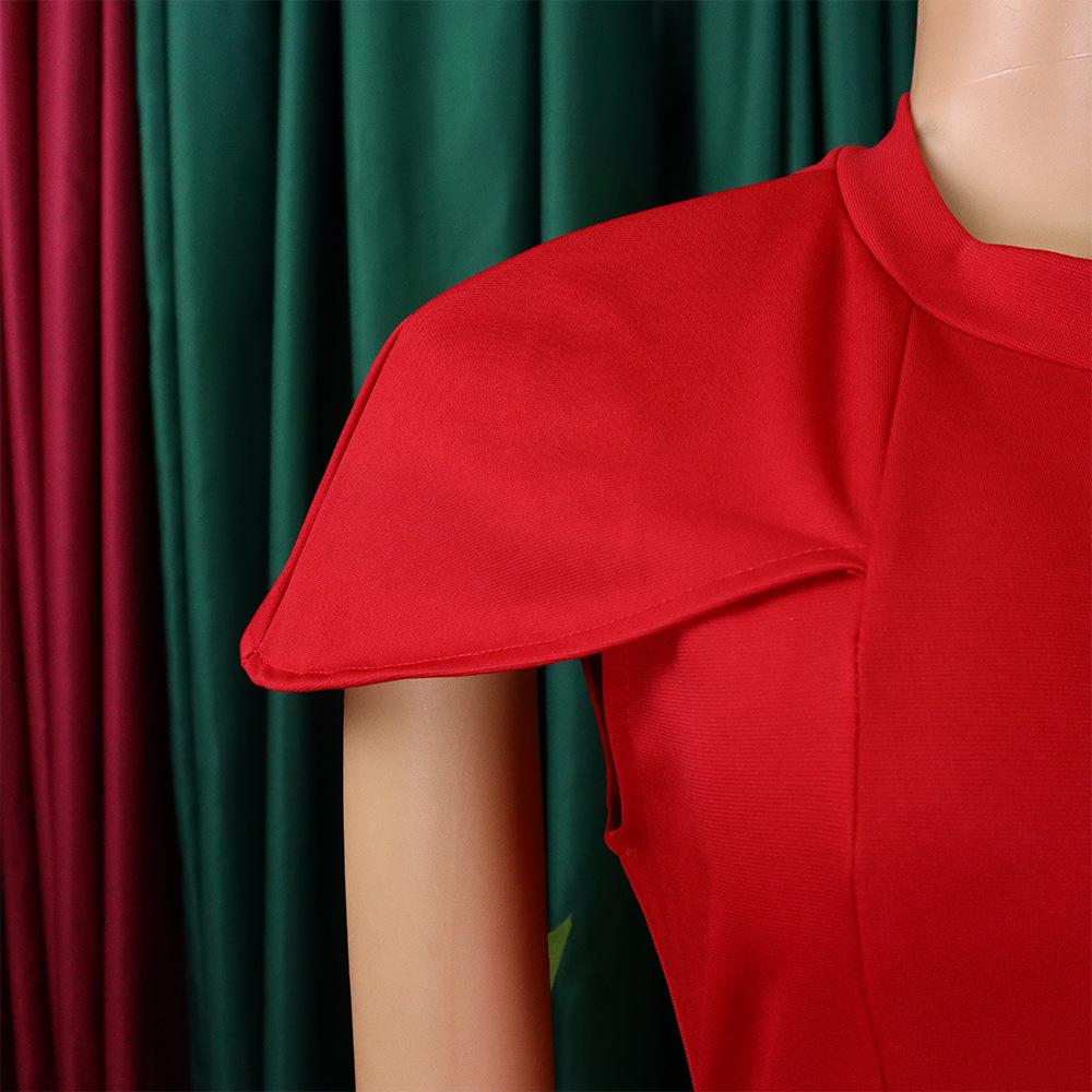 YYFS Dámská móda Léto Jaro Jednobarevný potisk Neformální šaty s krátkým rukávem do O-výstřihu a vysokým pasem