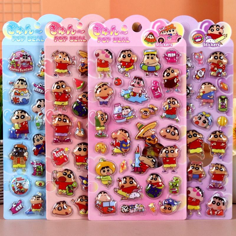 4pcs Kawaii Crayon Shin 3d Embossed Stickers Cartoon Diy Mobile Phone Tablet Decoration Anime Stickers Student Account Stickers