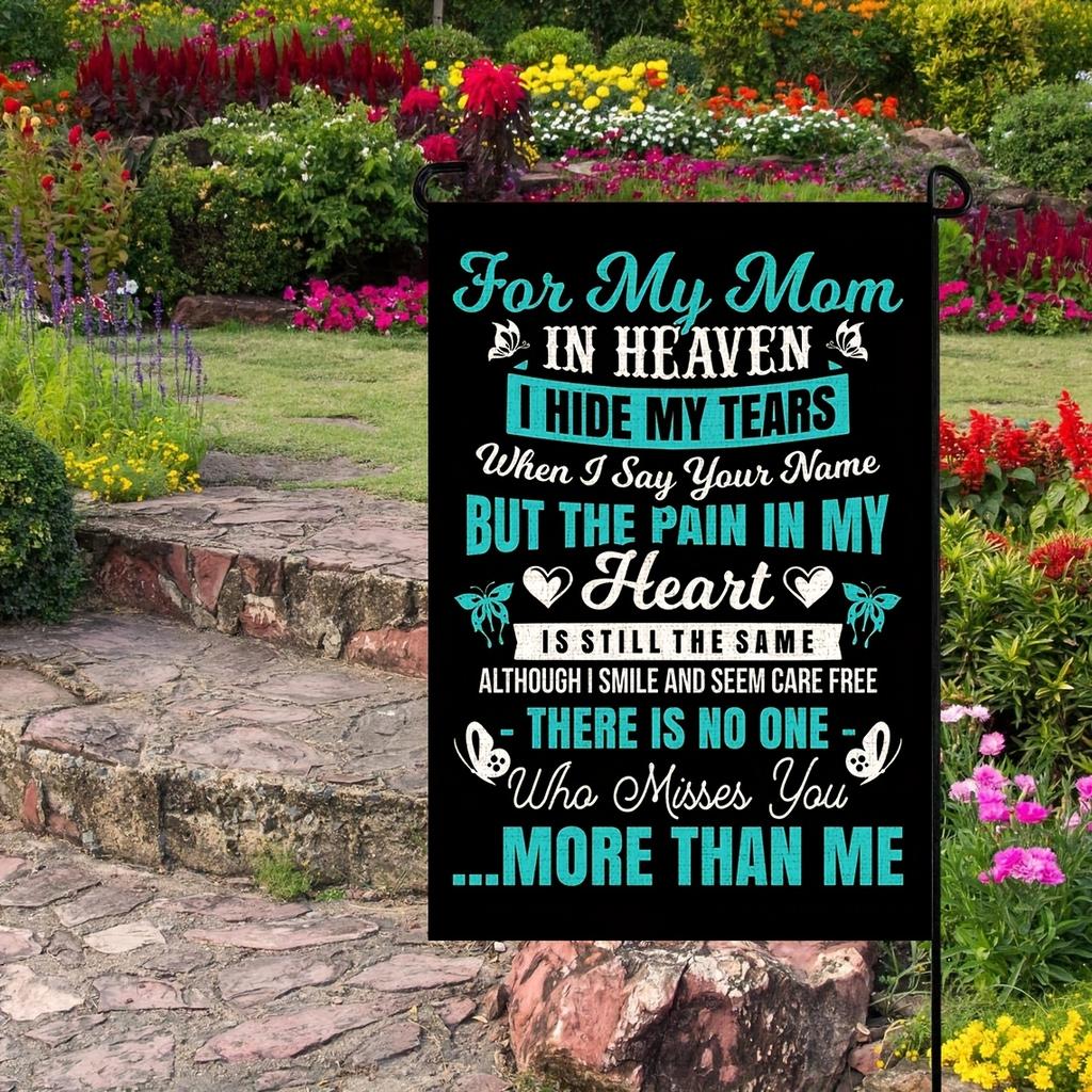 1pc Memorial Garden Flag for Mom In Heaven - Linen, 30.48x45.72 Cm, Grave Outdoor Decor