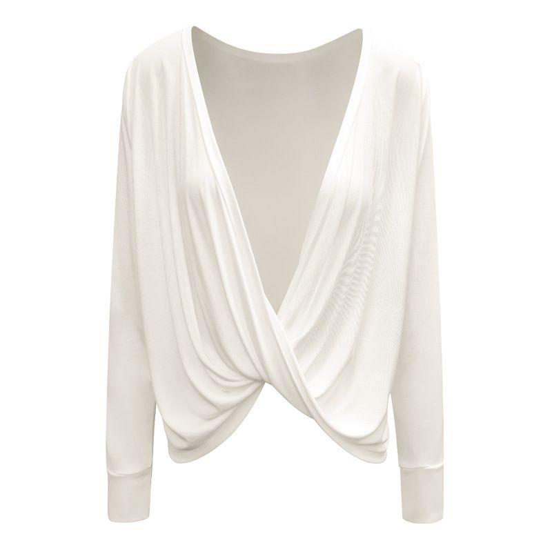 

2023 Spring/Summer Fashion Hot Selling Yoga Cover up Loose Yoga Clothes Long sleeve Beauty Back T-shirt Dance Top Women Shawl White blouse S