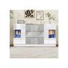 Buffet Élégant, 2 Portes Et 3 Tiroirs - Plateau En Marbre Blanc Et Gris Brillant, Éclairage LED 16 Couleurs, 140 X 35 X 75 Cm