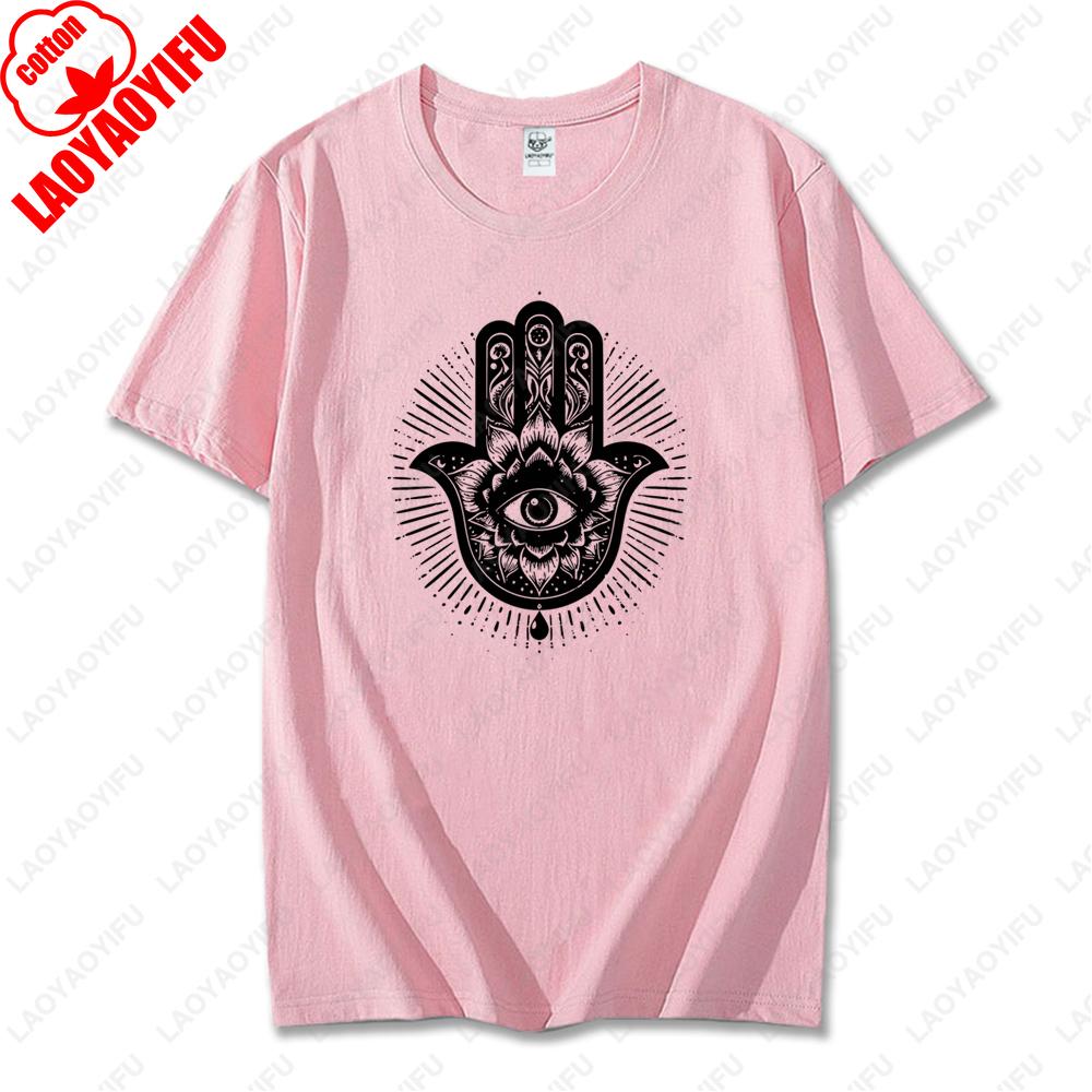 Men Women Hamsa Hand TShirt with Eye Protection Graphic Printed Tees Classic Fashion Cotton Streetwear Unisex Casual Design Tops