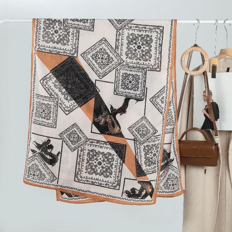 Hot-selling retro cashew nut women's printed imitation velvet silk scarf, spring, autumn and winter fashion versatile warm thin shawl