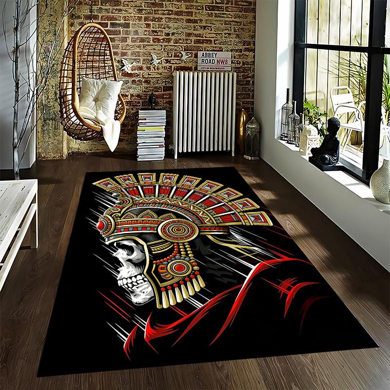 Roman Gladiator Skull with Ornate Helmet Design On Dark Carpet Suitable for Use As an Anti-slip for Living Room Bedroom Sofas