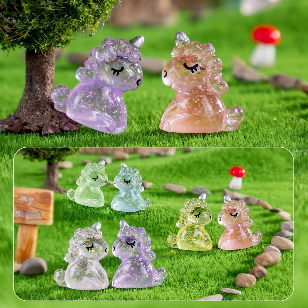20Pcs Glowing Unicorn Resin Figurines Mini Moss Terrarium Decor Cartoon Animal Diy Craft Supplies Car/Home Ornament