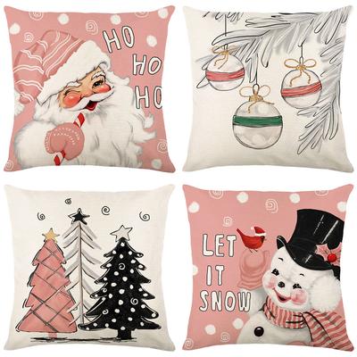 Christmas Pillow Cover Cartoon Santa Printed Pillow Cover Home Decor Pillow Cover