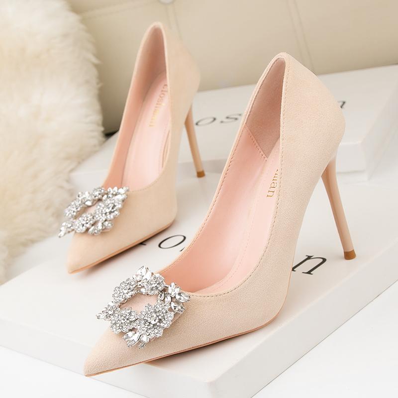 Spring Elegant Women Black Nude High Heels Pumps Designer Flock Leather Stiletto Heels Female Party Wedding Shoes