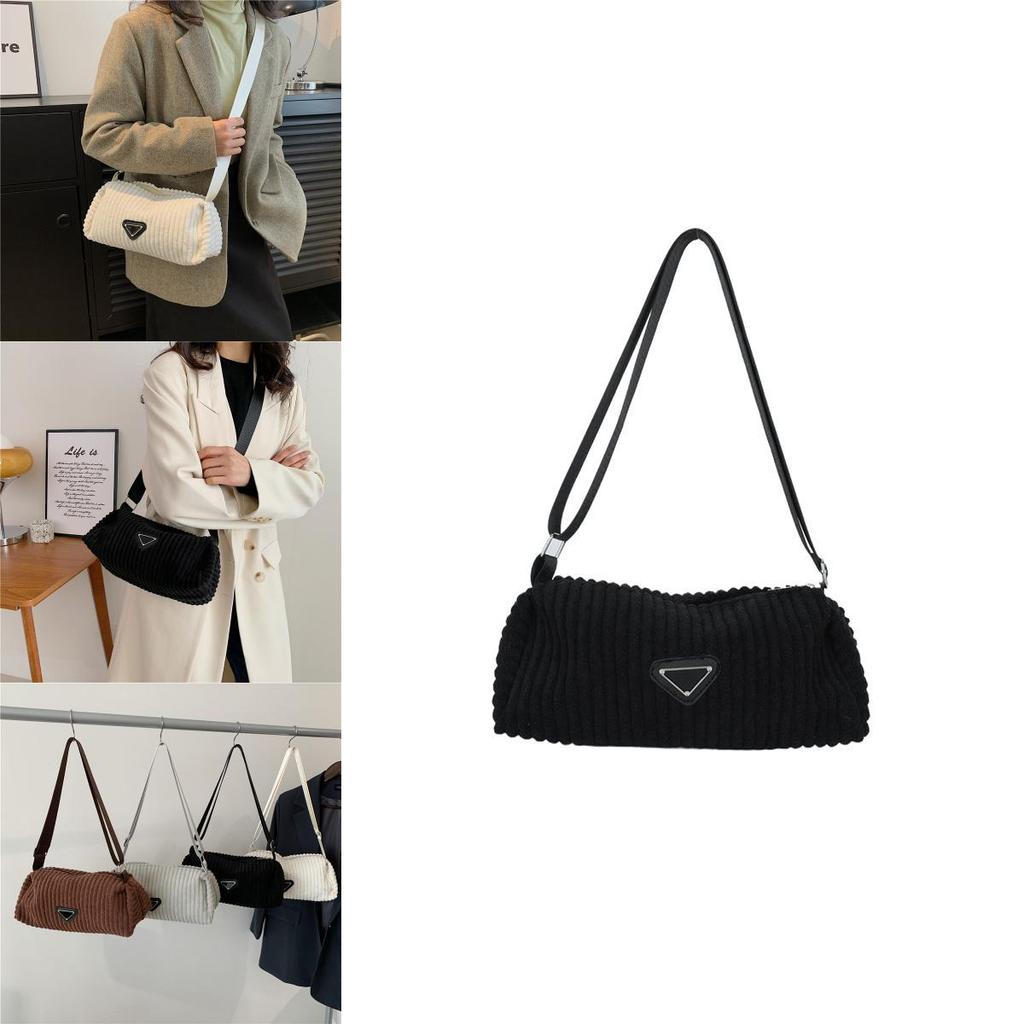 Trendy 2024 Women's Corduroy Crossbody Bag In Black White Gray Brown For Casual Style