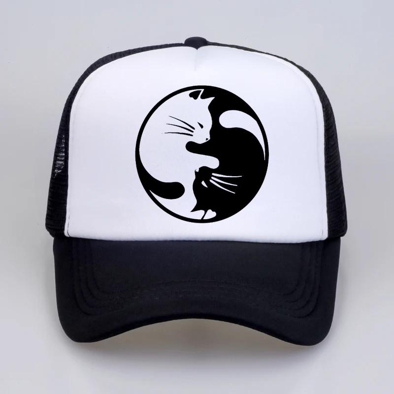 Yin Yang Cats Baseball caps Unisex Women Funny Cute Cat hats Summer Mesh Net Trucker Cap fashion print Snapbacks hat
