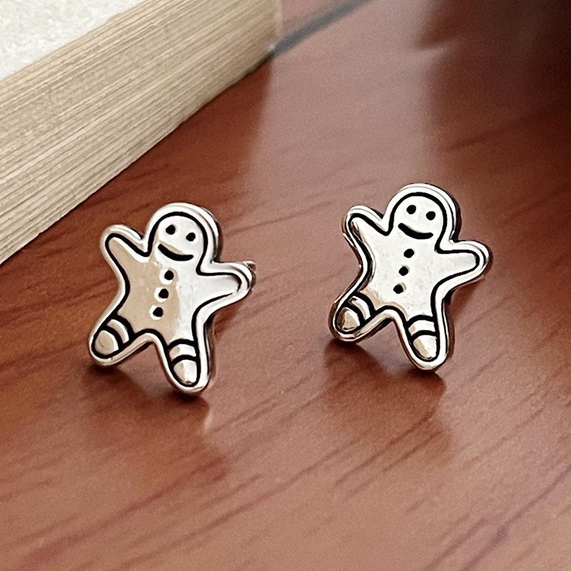 S925 Sterling Silver Gingerbread Man & Snowman Stud Earrings - 2022 Christmas Collection (E9540)