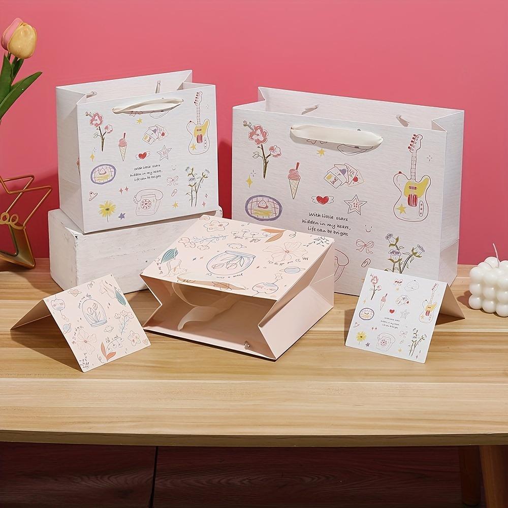 8pcs Party Drawstring Gift Bag White Paper Printed Waterproof Film Light Luxury Handle Lines Simple Pen Painting Soft Interactive Multi-element