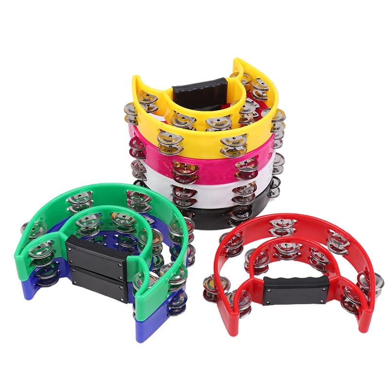 Hand Bell Double Row Rattle Orff Tambourine Double Layer Hand Bell Drum Percussion Instrument Handle Jingle Bell Educational Toy