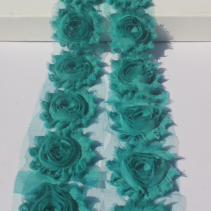 1 år 2,5 tum Shabby Chiffonblommor för Babyflickors Hårband Chiffon Fransiga Blommor för Att Göra Barn Romper Klänningstillbehör