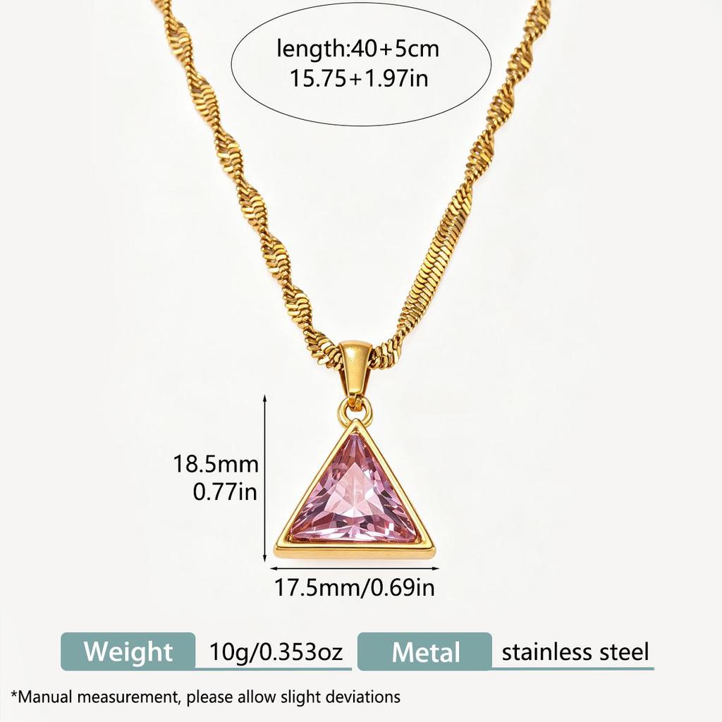18K Gold Plated Pink Zirconia Necklace - Versatile, Fashionable Women's Clavicle Chain