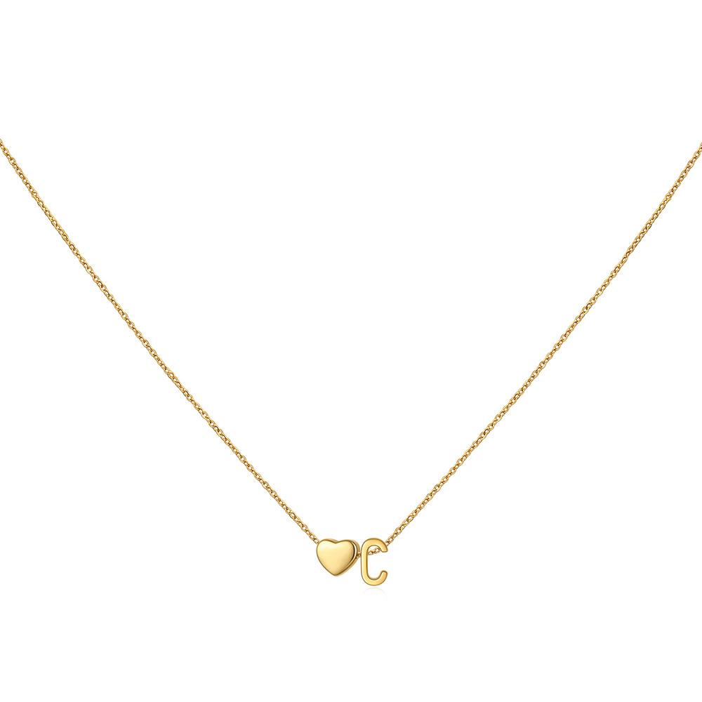 14K Gold Plated Stainless Steel A-Z Heart Initial Necklace Gold Silver Personalized Clavicle Gift for Women Unisex
