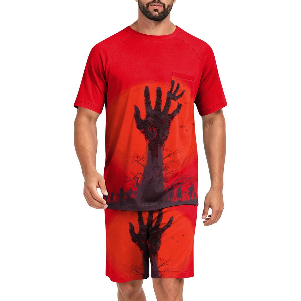 Men's Halloween Casual Pajama Set Short Sleeve Top and Shorts Comfortable Lightweight Sleepwear Set for Home Relaxation