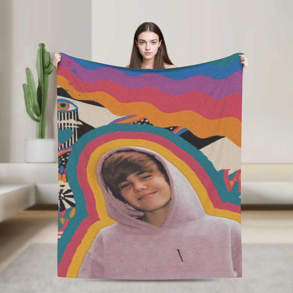 Poplar Singer Justins Biebers Christmas Warm Soft Blanket Plush Throw Blanket Street Outdoor Flannel Bedspread Sofa Bed Cover