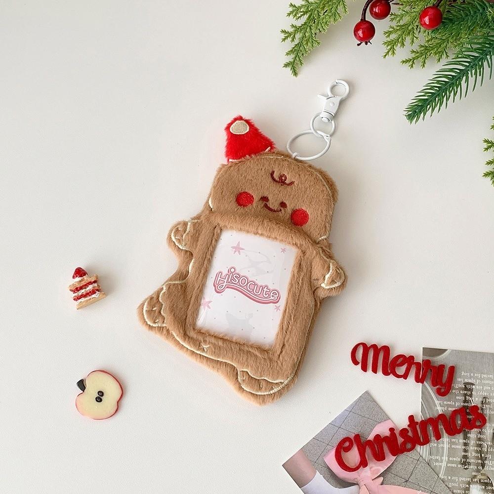 Gingerbread Man Photocard Holder Bag Pendant Cartoon Kpop Photo Card Sleeves Fluffy Christmas Tree Card Holder Christmas Gift