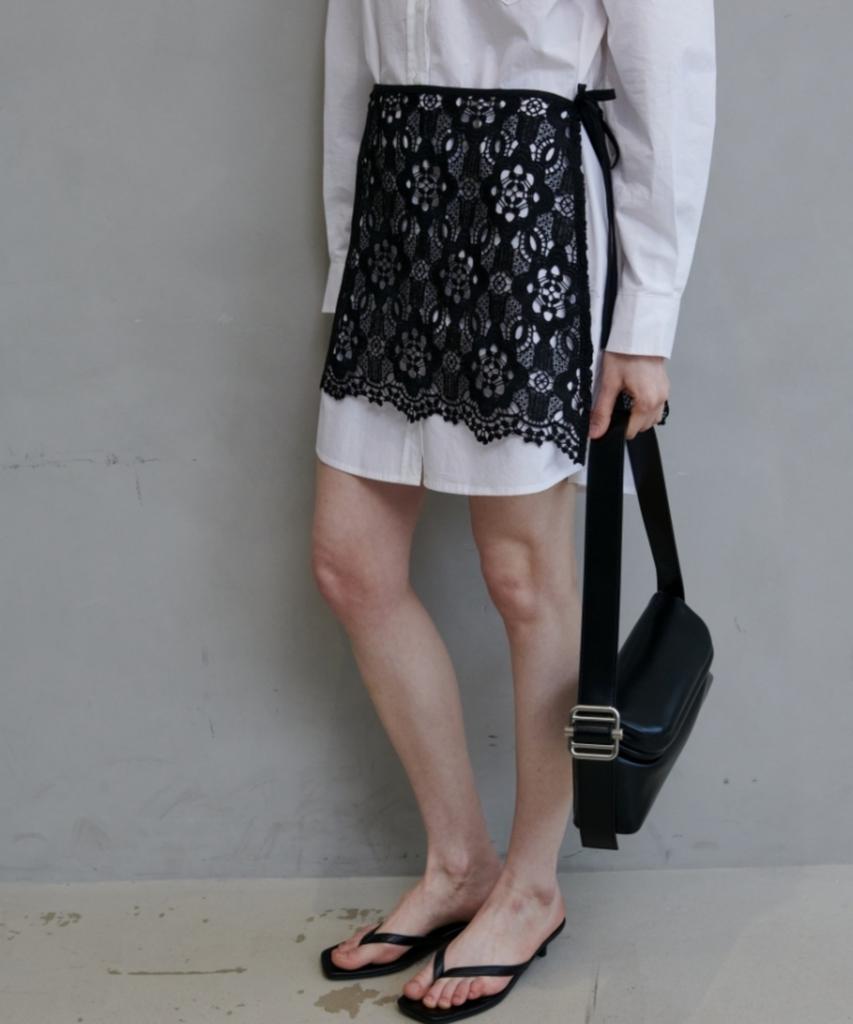 Owaiwai Lace Wrap Layered Skirt_Black