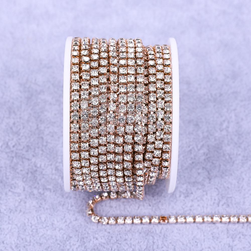 Electroplated Rhinestone Drill Chain: Single Row Metal Claw Chain for DIY Costume Accessories