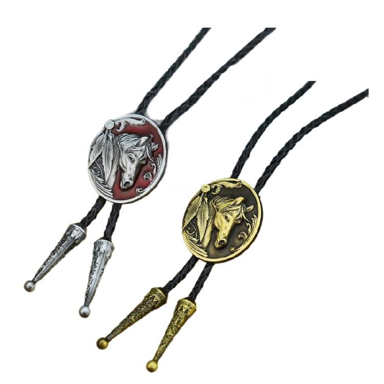Men Bolo Tie Metal Horse Head Cowboy Hat Western Necklace Costume Accessories