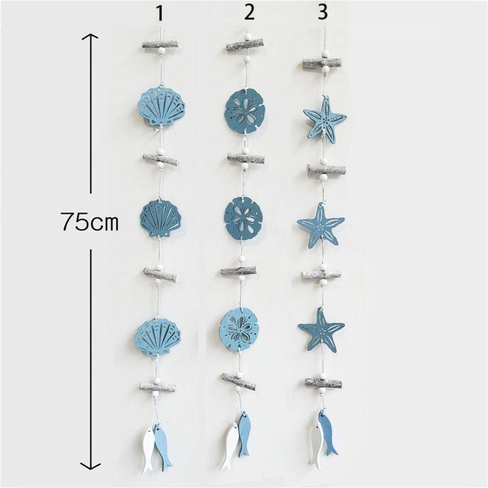 Ocean Series Solid Wood Carving Hanging Crafts Wooden Ornament Blue Ocean Pendant Scallop Pendant