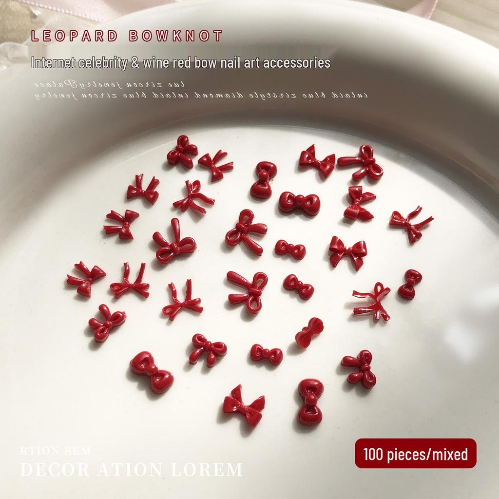 Ancola Burgundy Red 3D Resin Bow Nail Art Accessories - New Year Edition