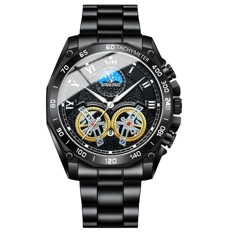 Binbang BINBOND Double Tourbillon Hollow Watch Men's Multifunctional Fashion Luminous Waterproof Quartz Watch